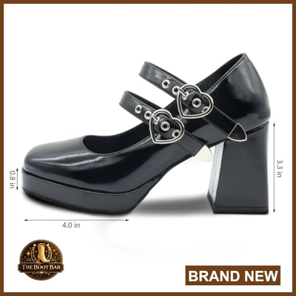 Platform Mary Jane Pumps with Chunky Block Heels and Straps